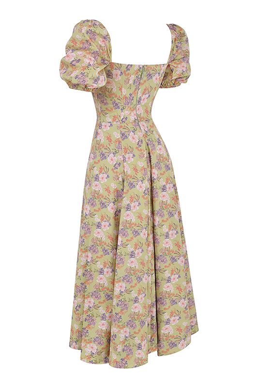 Vestido House Of Cb Print Puff Sleeve Midi Flores | DJR-085374