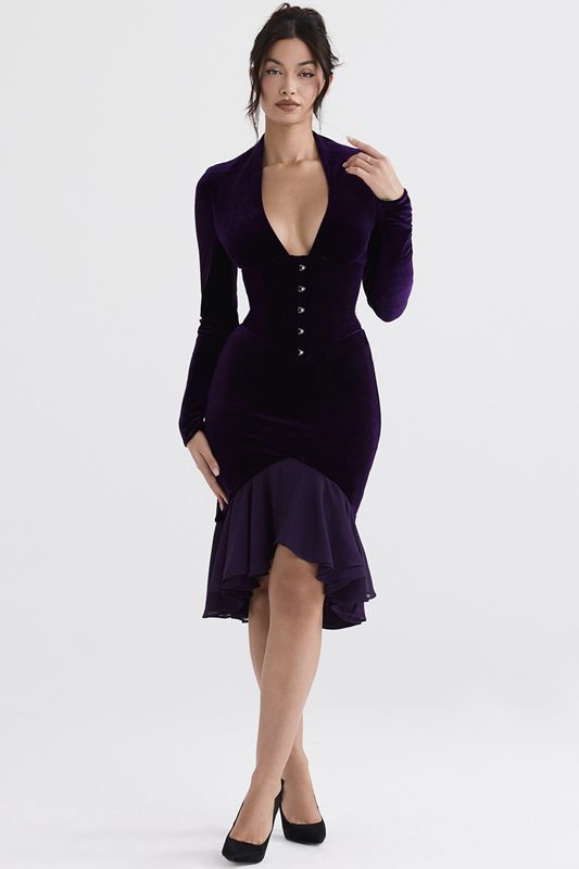 Vestido House Of Cb Purple Velvet Moradas | ZFQ-560984