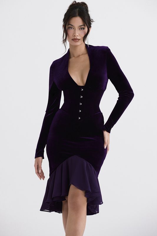 Vestido House Of Cb Purple Velvet Moradas | ZFQ-560984