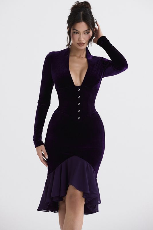 Vestido House Of Cb Purple Velvet Moradas | ZFQ-560984