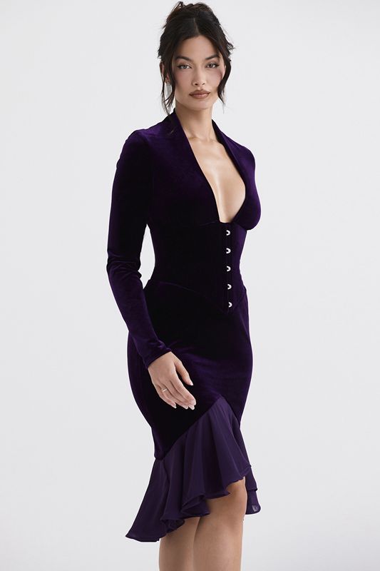 Vestido House Of Cb Purple Velvet Moradas | ZFQ-560984