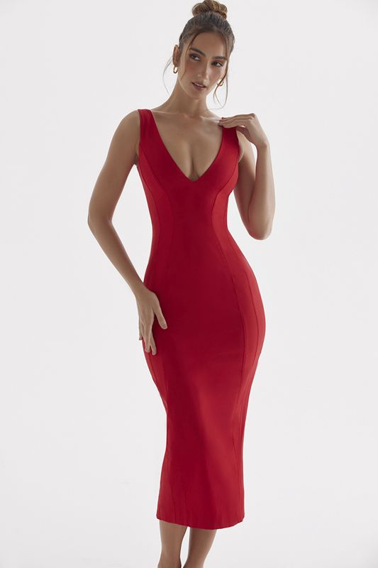 Vestido House Of Cb Rose Plunge Maxi Rojas | VJX-578143