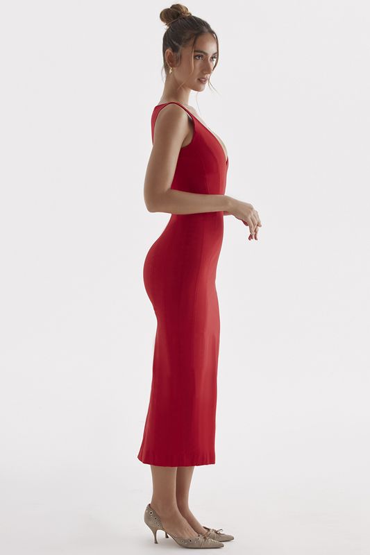 Vestido House Of Cb Rose Plunge Maxi Rojas | VJX-578143