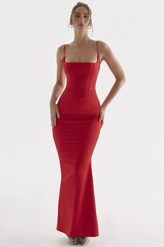 Vestido House Of Cb Rose Satin Maxi Rojas | JCQ-904387