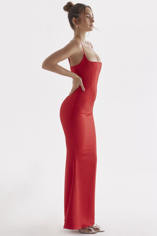 Vestido House Of Cb Rose Satin Maxi Rojas | JCQ-904387