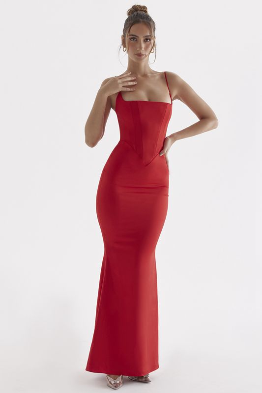 Vestido House Of Cb Rose Satin Maxi Rojas | JCQ-904387