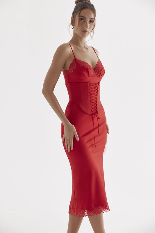 Vestido House Of Cb Rose Satin Slip Rojas | WVB-194837