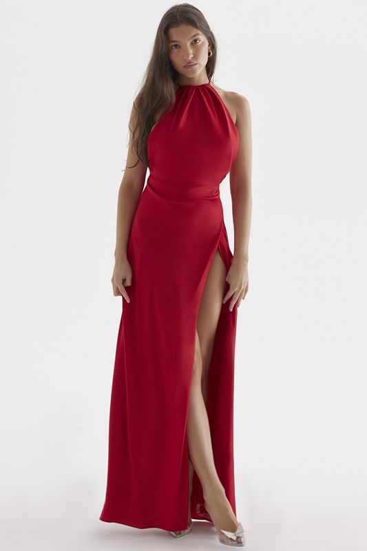 Vestido House Of Cb Rose Thigh Slit Maxi Rojas | AQJ-086231