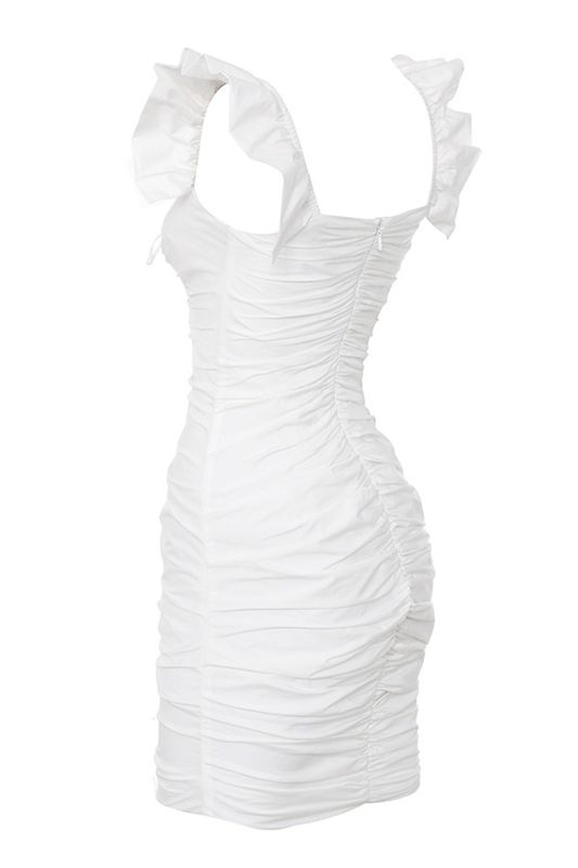 Vestido House Of Cb Ruched Algodon Ruffle Blancas | IKL-315407