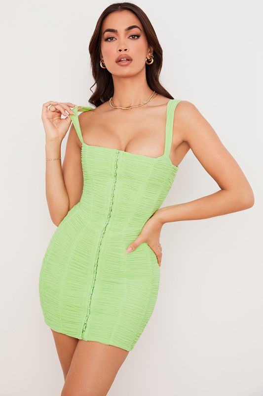 Vestido House Of Cb Ruched Mesh Mini Verde Claro | DYJ-567928