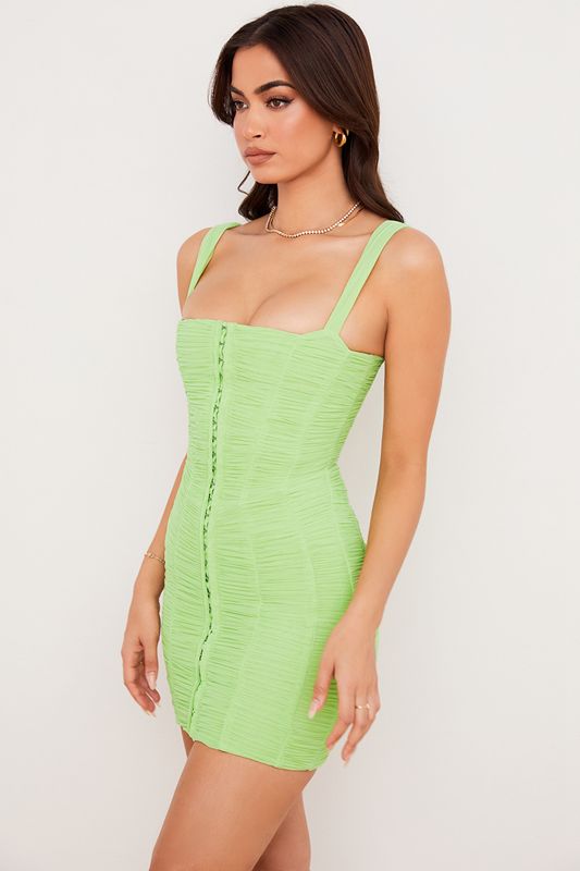 Vestido House Of Cb Ruched Mesh Mini Verde Claro | DYJ-567928