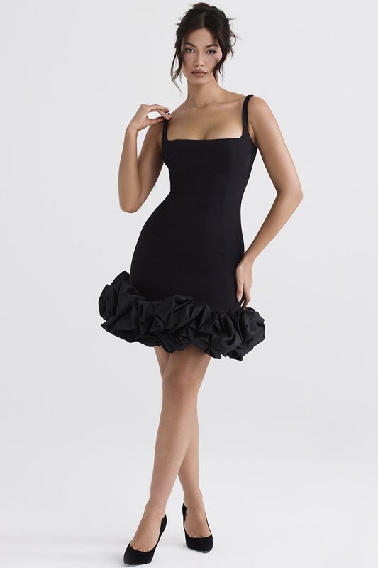 Vestido House Of Cb Ruffle Hem Negras | XPR-805392