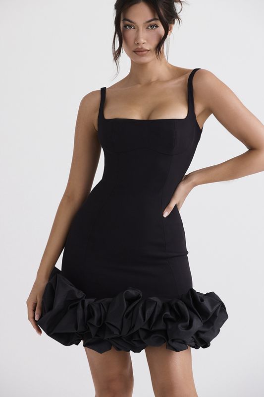 Vestido House Of Cb Ruffle Hem Negras | XPR-805392