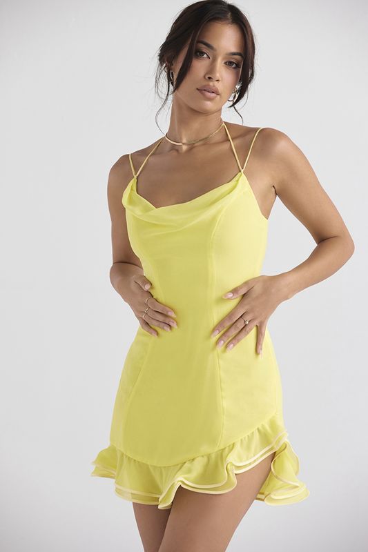 Vestido House Of Cb Ruffle Mini Amarillo | JRV-987350