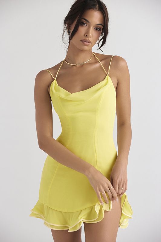 Vestido House Of Cb Ruffle Mini Amarillo | JRV-987350