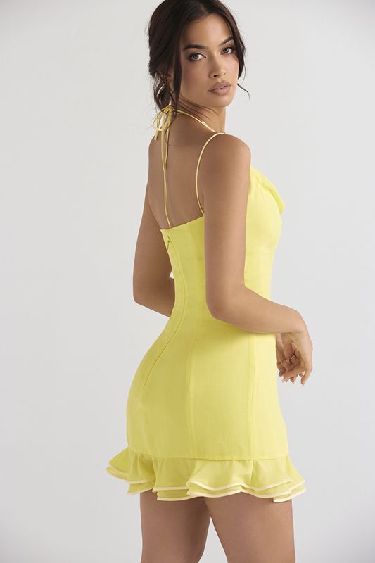 Vestido House Of Cb Ruffle Mini Amarillo | JRV-987350