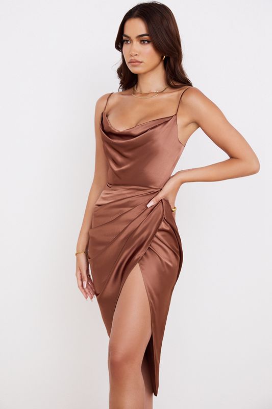 Vestido House Of Cb Satin Balcony Marrones | QLC-792108