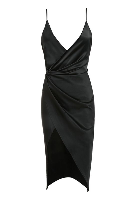 Vestido House Of Cb Satin Drape Back Negras | CLN-750439