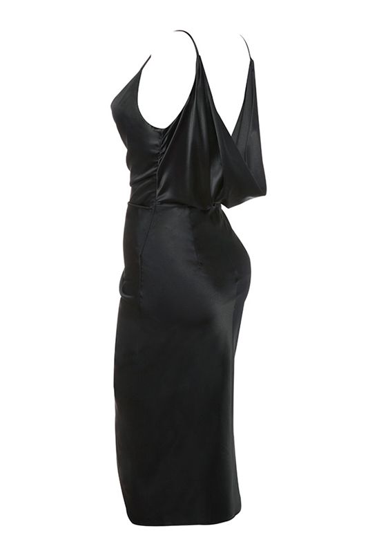 Vestido House Of Cb Satin Drape Back Negras | CLN-750439