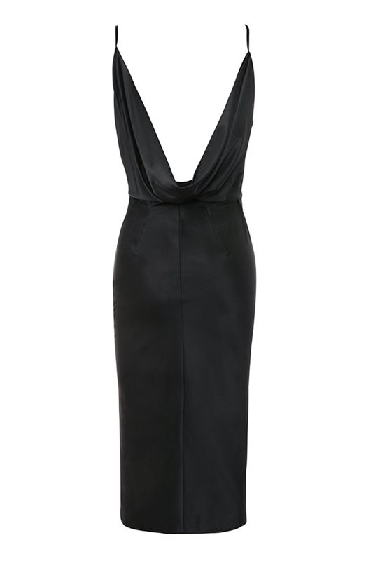 Vestido House Of Cb Satin Drape Back Negras | CLN-750439