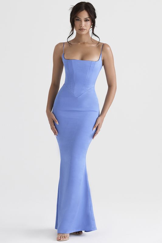 Vestido House Of Cb Satin Maxi Azules | BJR-205389