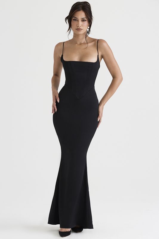 Vestido House Of Cb Satin Maxi Negras | DSB-582301