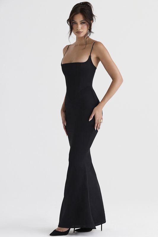 Vestido House Of Cb Satin Maxi Negras | DSB-582301