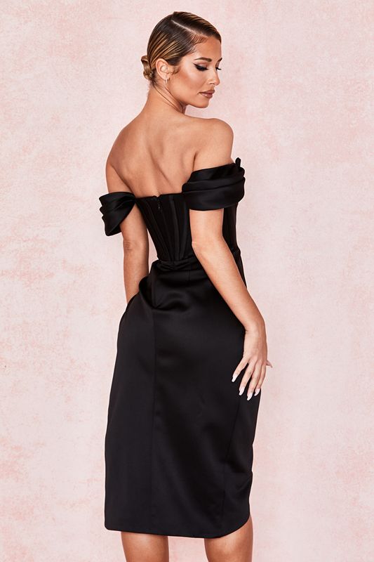 Vestido House Of Cb Satin Off Shoulder Negras | SUB-342789