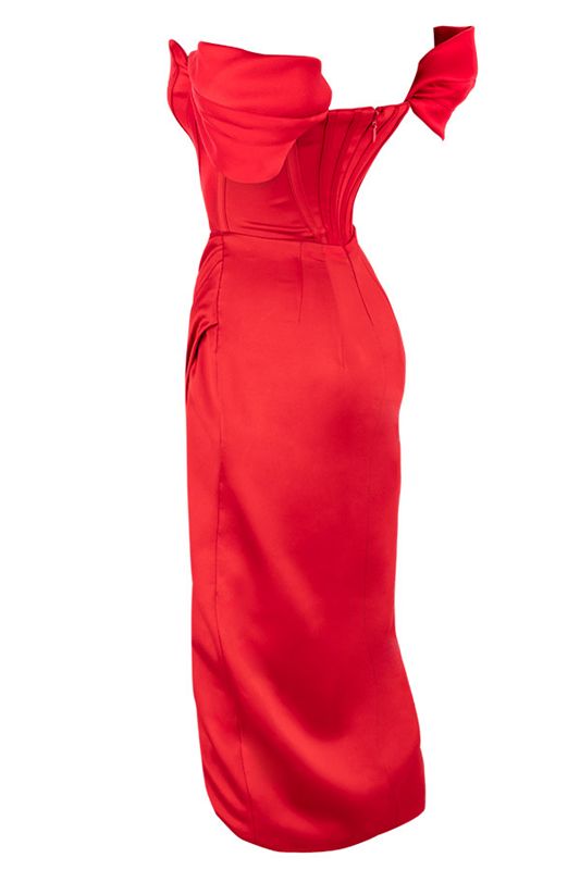 Vestido House Of Cb Satin Off Shoulder Rojas | MGW-294516