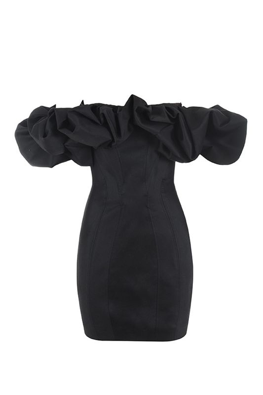 Vestido House Of Cb Satin Puff Shoulder Negras | DVF-310289