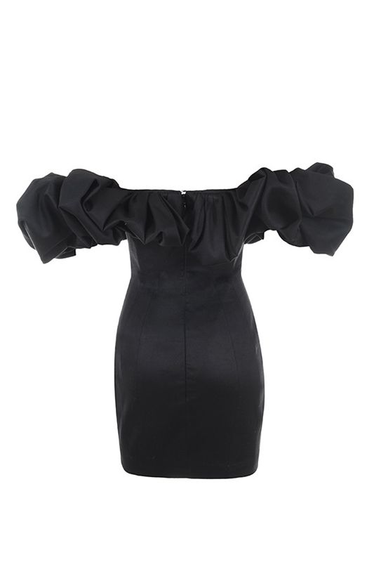 Vestido House Of Cb Satin Puff Shoulder Negras | DVF-310289