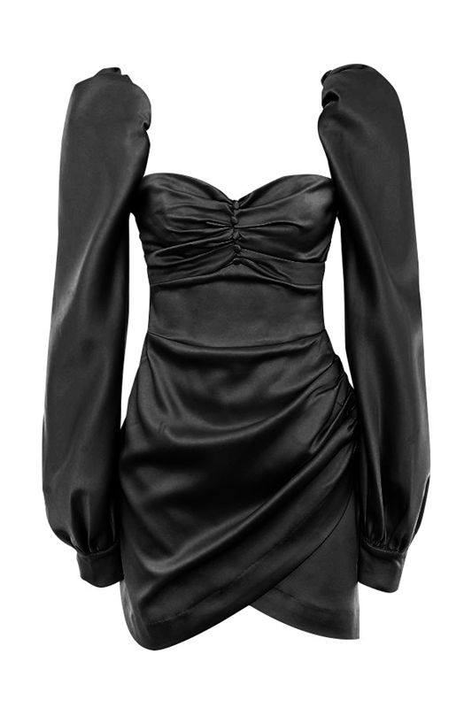 Vestido House Of Cb Satin Puff Sleeve Negras | RAQ-174628