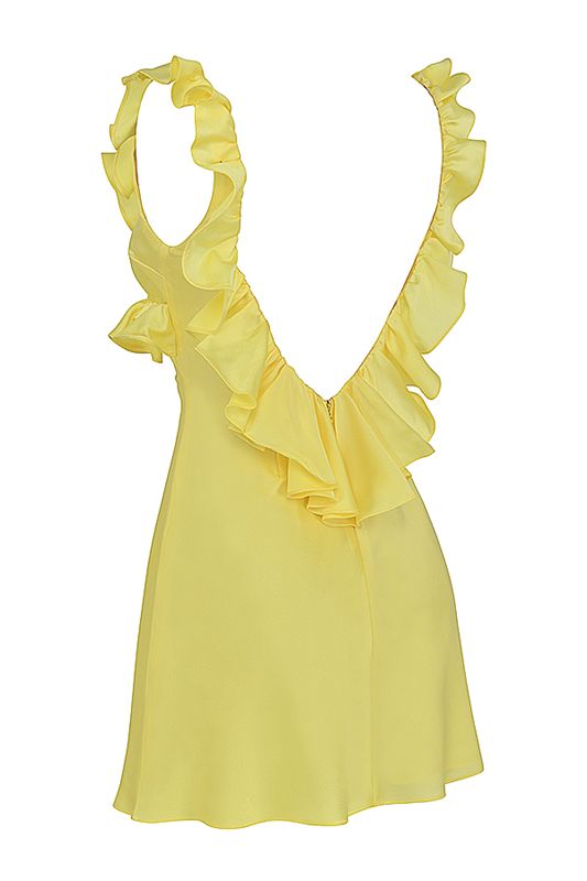 Vestido House Of Cb Satin Ruffle Mini Amarillo | XBC-042567