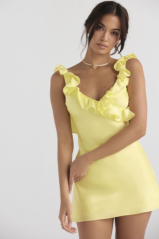 Vestido House Of Cb Satin Ruffle Mini Amarillo | XBC-042567