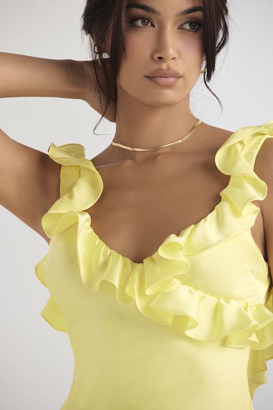 Vestido House Of Cb Satin Ruffle Mini Amarillo | XBC-042567