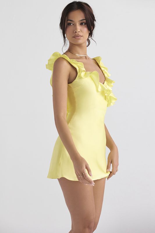 Vestido House Of Cb Satin Ruffle Mini Amarillo | XBC-042567