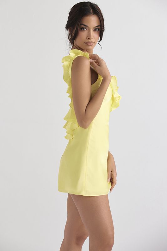 Vestido House Of Cb Satin Ruffle Mini Amarillo | XBC-042567