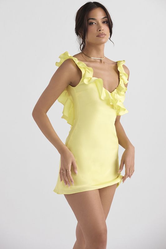 Vestido House Of Cb Satin Ruffle Mini Amarillo | XBC-042567