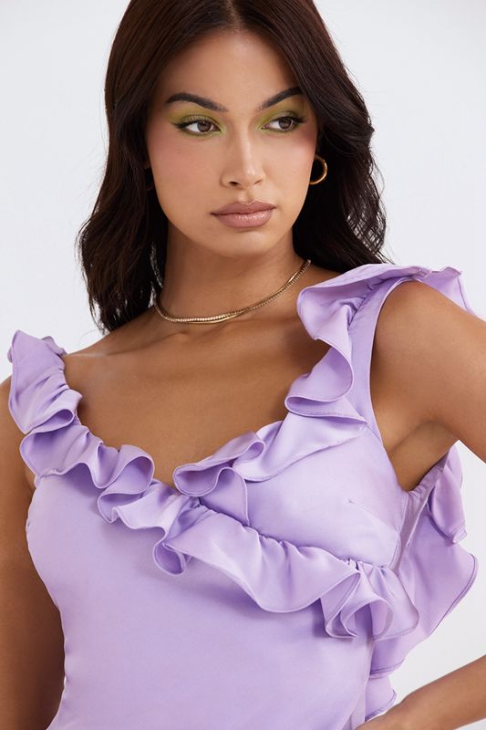 Vestido House Of Cb Satin Ruffle Mini Moradas | AXF-129437