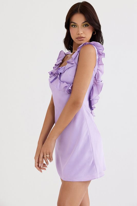 Vestido House Of Cb Satin Ruffle Mini Moradas | AXF-129437