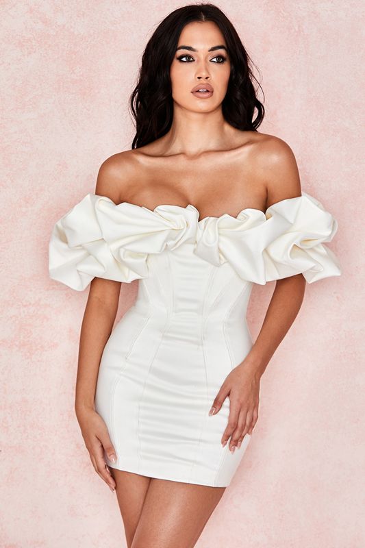 Vestido House Of Cb Satin Ruffle Strapless Blancas | ZAK-830714