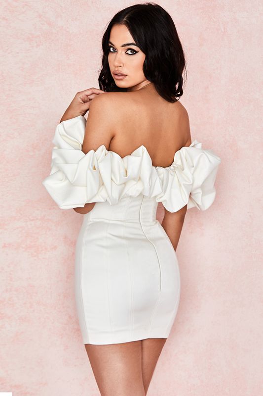 Vestido House Of Cb Satin Ruffle Strapless Blancas | ZAK-830714