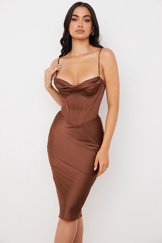 Vestido House Of Cb Satin Slip Chocolate | DMU-384051