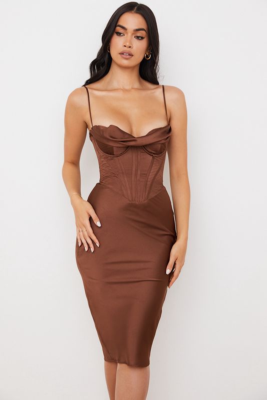 Vestido House Of Cb Satin Slip Chocolate | DMU-384051