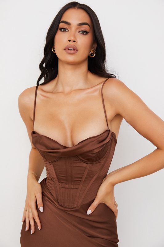 Vestido House Of Cb Satin Slip Chocolate | DMU-384051