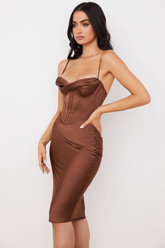 Vestido House Of Cb Satin Slip Chocolate | DMU-384051