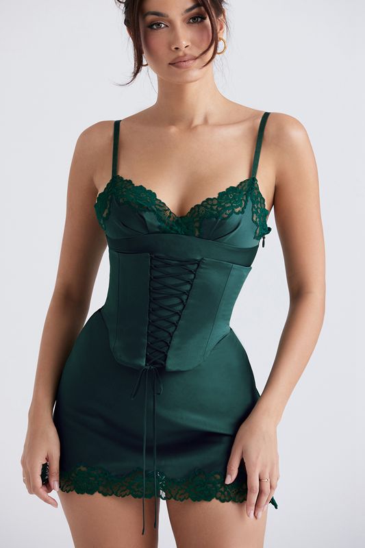 Vestido House Of Cb Satin Slip Verde Oscuro | VEB-395012