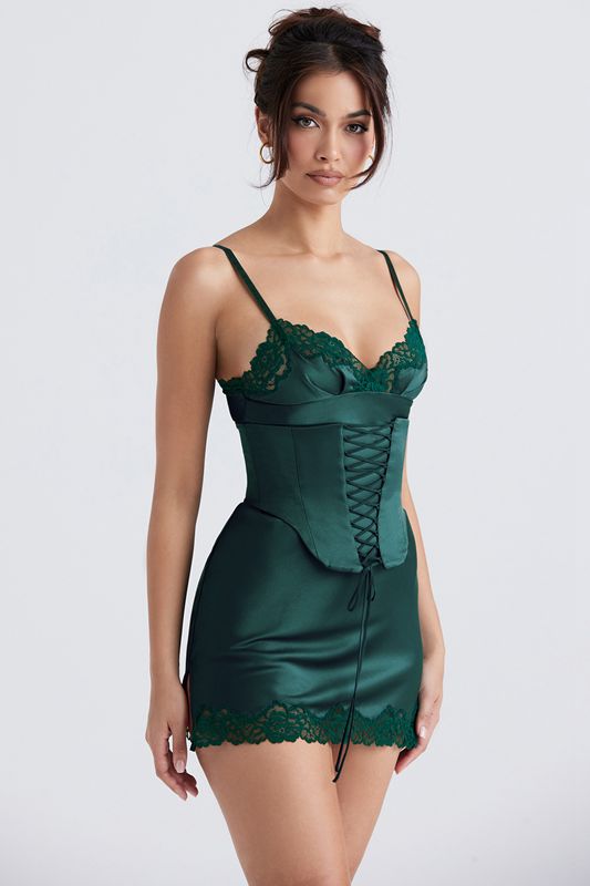 Vestido House Of Cb Satin Slip Verde Oscuro | VEB-395012