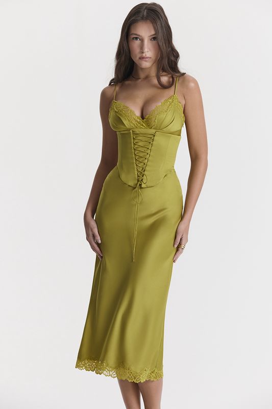 Vestido House Of Cb Satin Slip Verde | ZAJ-946587