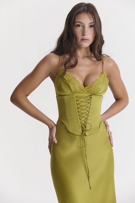 Vestido House Of Cb Satin Slip Verde | ZAJ-946587